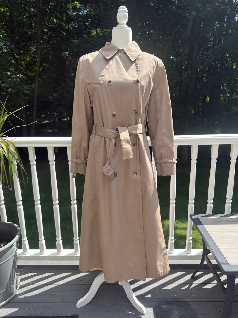 Vintage Women's LONDON FOG Taupe Double-Breasted Maxi Trench Dress with Belt